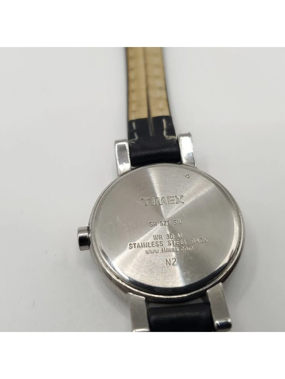 Timex Quartz Silver Tone Womens Watch 23mm Black Leather Band New Battery